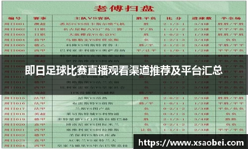 即日足球比赛直播观看渠道推荐及平台汇总
